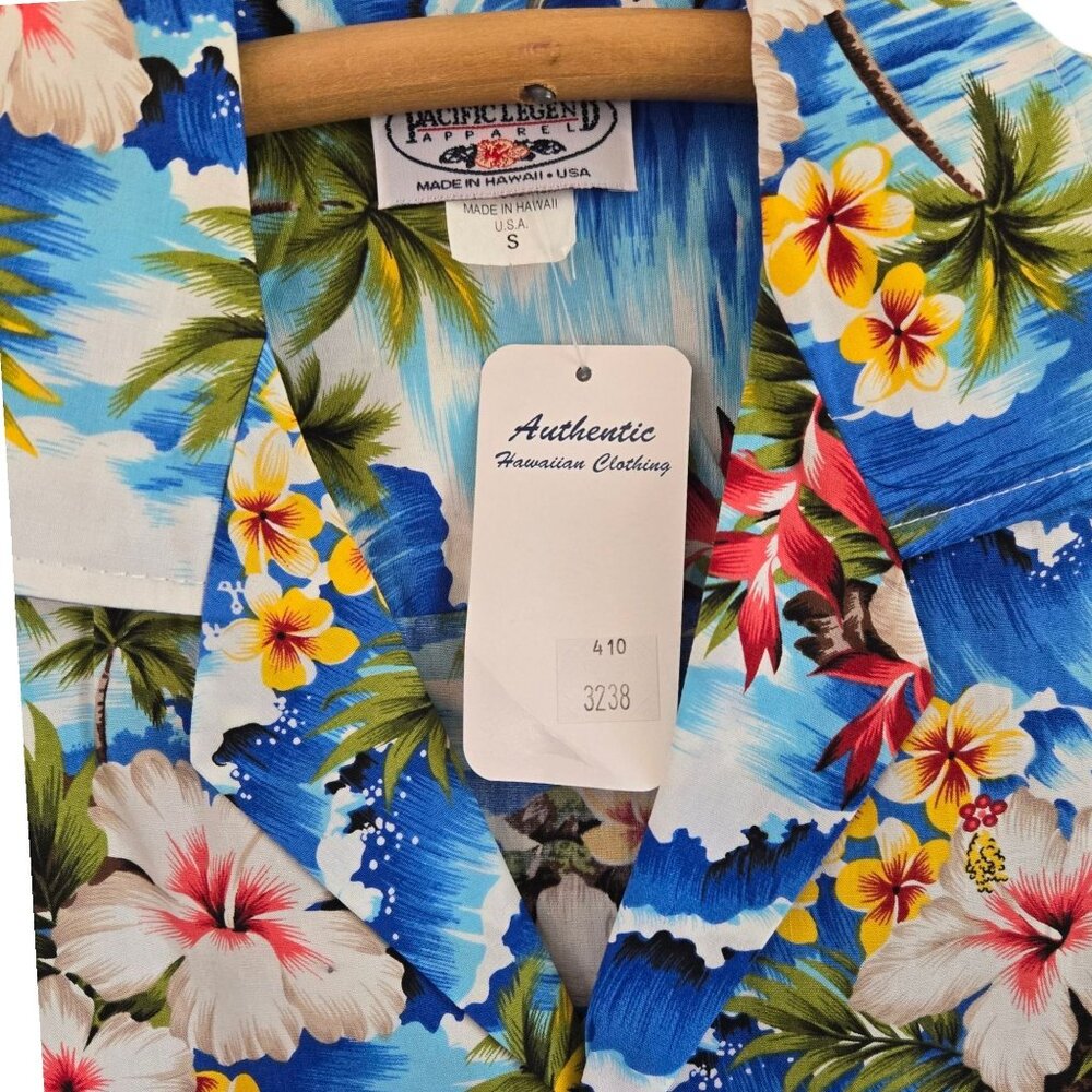 Pacific Legend Hawaiian Shirt Floral Tropical Print Blue Diamond Head NWT Small - Picture 6 of 9